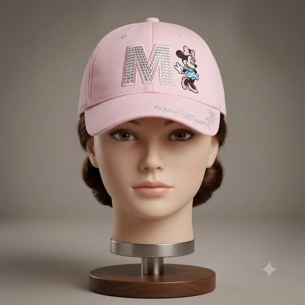Disney Parks Pink Minnie Mouse Rhinestone M Baseball Cap Hat Walt Disney World